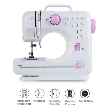 

2020 Mini Portable Sewing Machine Household Night Light Pedal Straight Line Hand Table Two Electric Thread Kit HWC