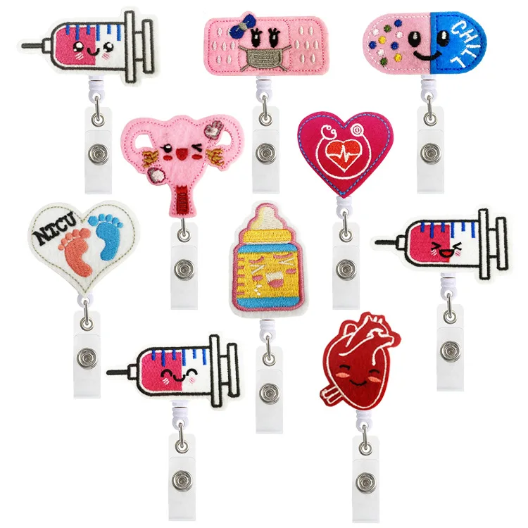 Hot Sales 1 Piece Top Quality Felt Love Heart Footprint Bandage Retractable  Nurse Doctor ID Card Badge Holder Keychains Lanyard