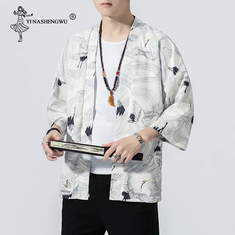 Yukata, женское традиционное японское кимоно, Harajuku, пара кимоно, кардиган для мужчин, Пляжная свободная тонкая рубашка, Солнцезащитная рубашка, пальто - Цвет: color 4a