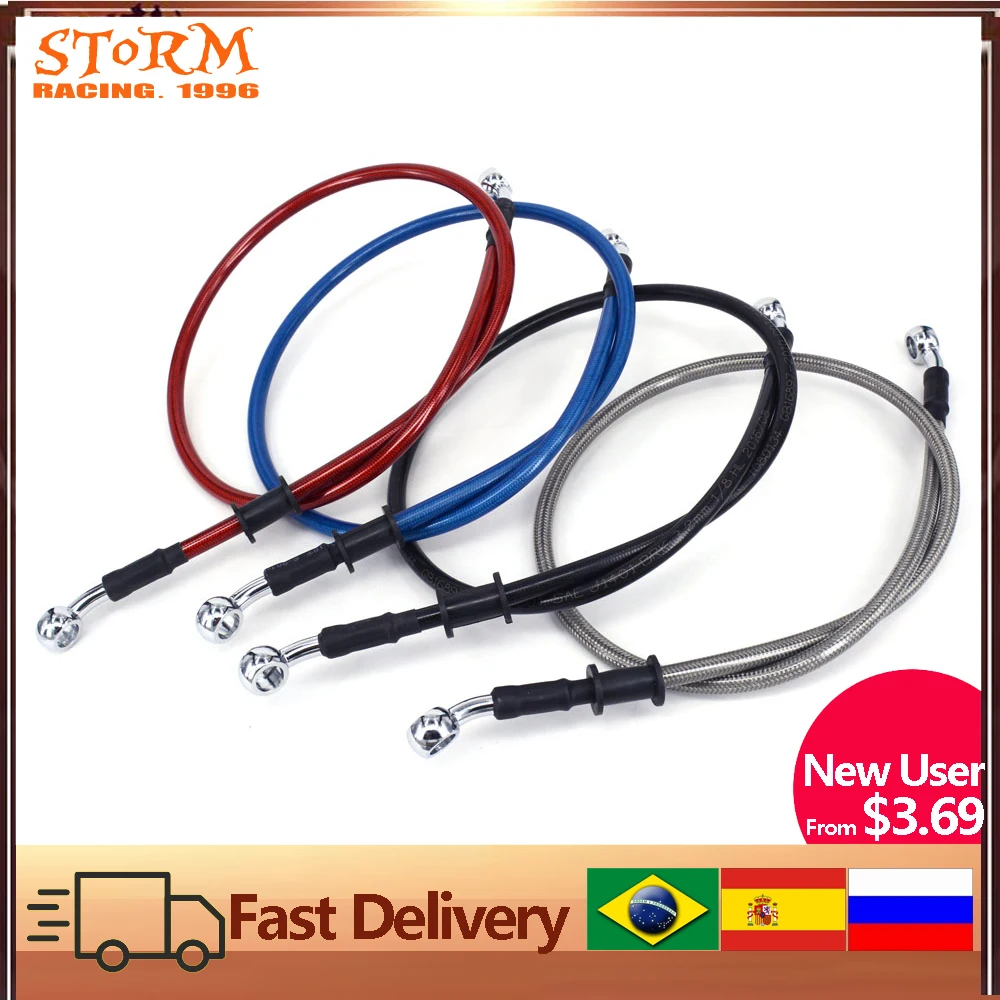 Braided Oil Brake Line Banjo Fitting Stainless Steel End 90CM-Red Suitable for Most of Motorcycle Brake Oil Hose Line