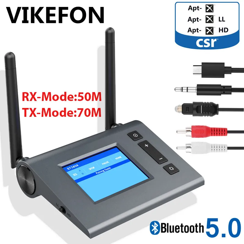 Аудиопередатчик с ЖК дисплеем 70 м Bluetooth 5 0 приемник APTX HD LL 3 мм AUX SPDIF беспроводной