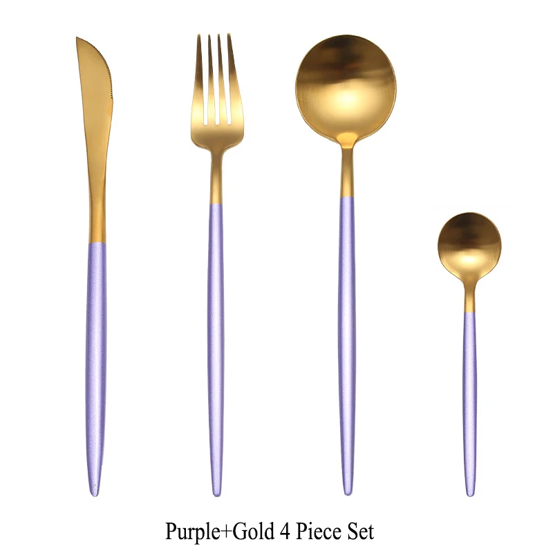 Purple gold 4 шт./компл. black rose Золотой набор столовых приборов 304 Нержавеющая сталь Вестерн набор столовых приборов столовые приборы посуда набор Прямая - Цвет: Purple gold