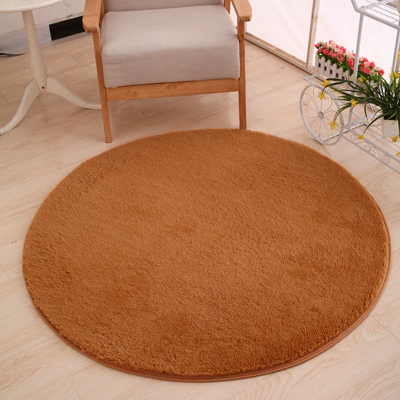120 x 120cm Round Plush Carpet Soft Living Room Bedroom Rug Floor Mat Home Decor Short-haired Silky Plush Carpets Warm Mats - Цвет: khaki