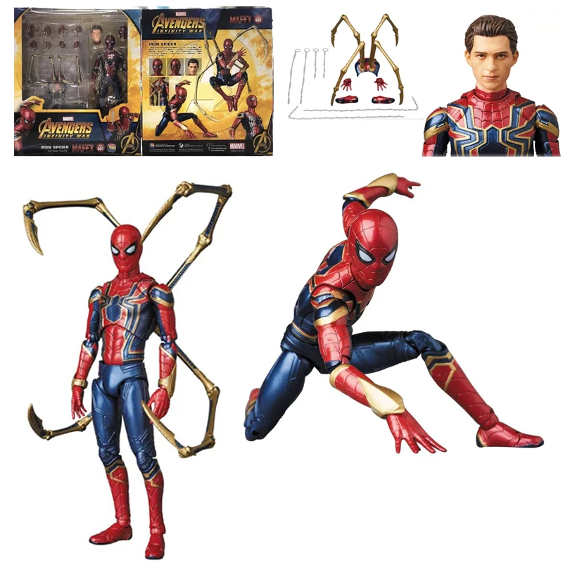 

New Style Avengers Infinity War Iron Spiderman Mafex 081 Change Head Action Figure Collectible Toys Dolls Gift
