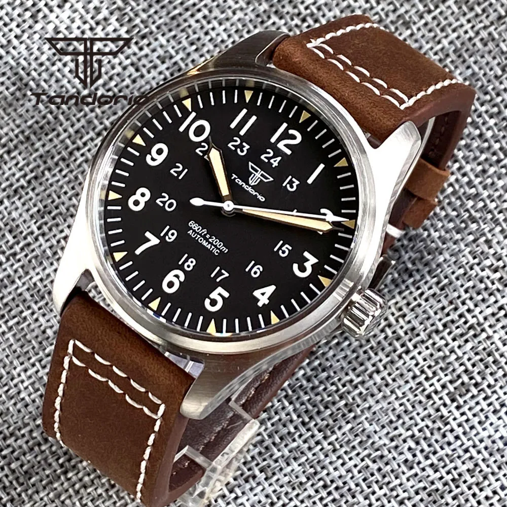 

Tandorio PT5000 NH35A 39mm Automatic Diving Men Watch 20Bar Lume Dial Arabic Numerals Sapphire Glass Brushed Case Leather Strap
