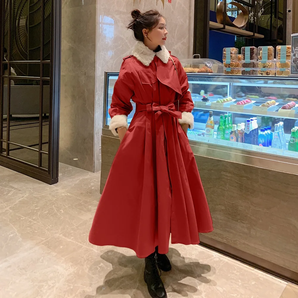 

Photo Shoot Long A- line Skirt-Waist Hugging Workwear Cotton Overcoat 2019 Winter New Style WOMEN'S Dress Retro INS-Style Cotton