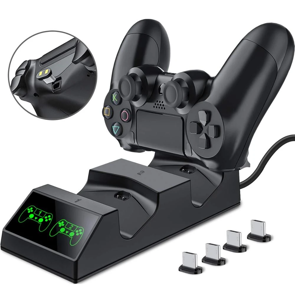 Ps4 Controller Charger Charging Dock Station With 2 Micro Usb Charging Dongles Dual Charging Dock For Playstation 4 Ps4 Slim Pro Chargers Aliexpress