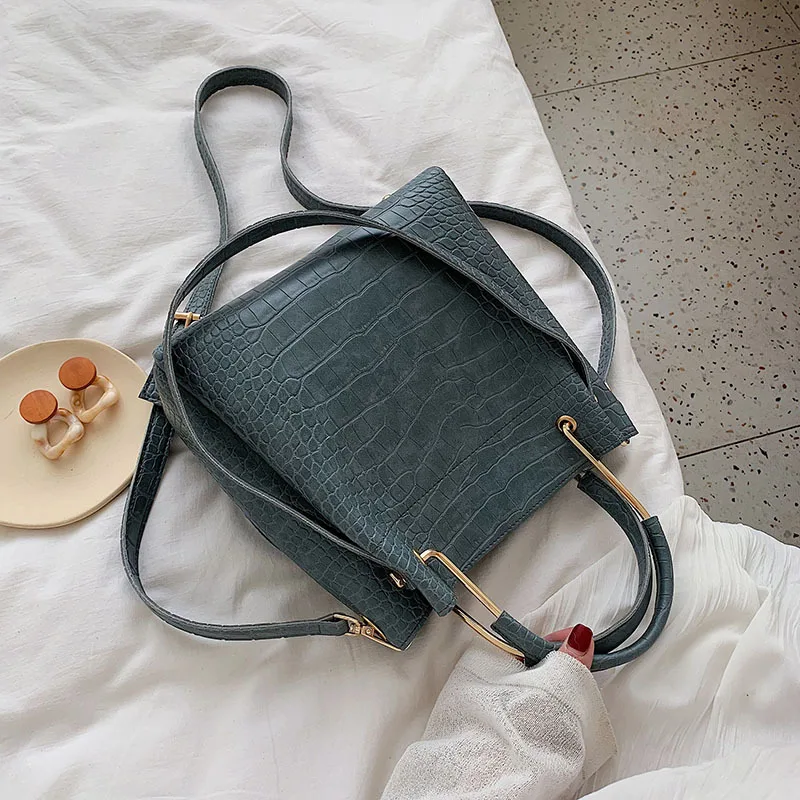  Stone Pattern PU Leather Bucket Bags For Women 2019 Small Shoulder Messenger Bag Lady Fashion Handb - 4000106074409