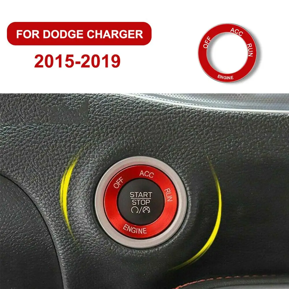 

Red Aluminum Start Stop Button Cover Trim Engine Switch start stop button cover trim For Dodge Charger 15-19