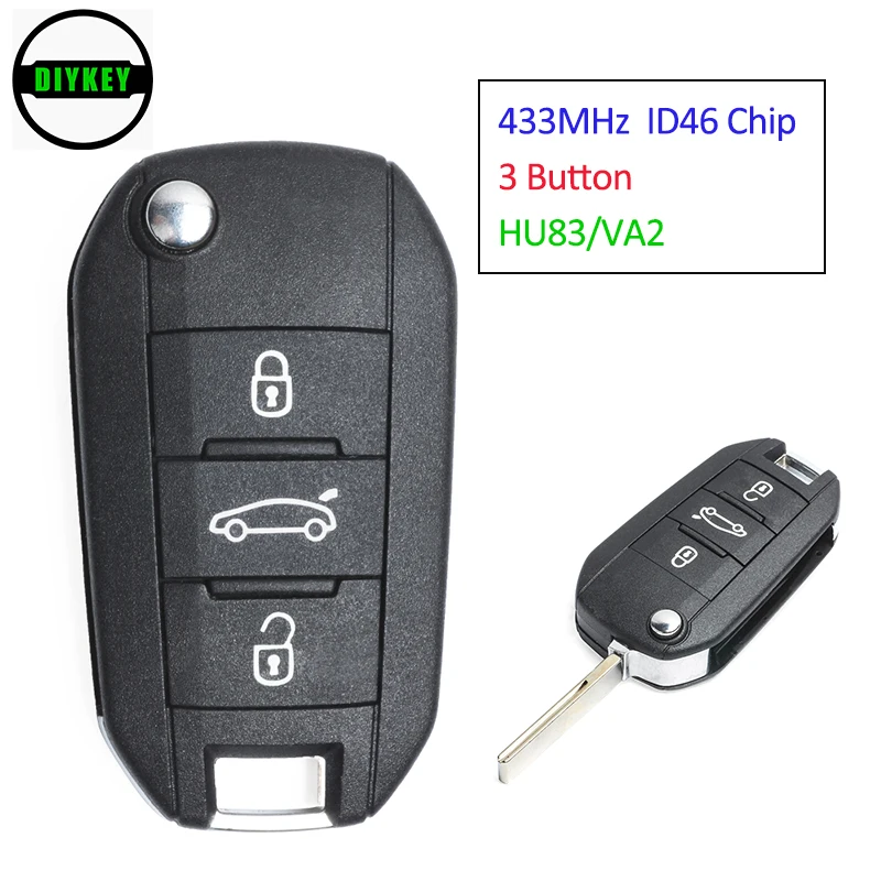 

Дистанционный ключ-брелок DIYKEY 433 МГц с чипом ID46, замена 3 кнопок для Peugeot 508 2010-2015, необработанное лезвие 5FA010 353-06