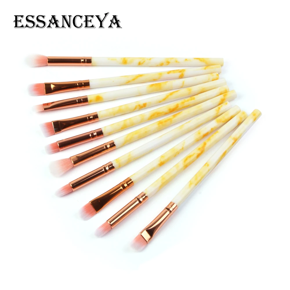 10 Pcs-yellow ESSANCEYA 7-20 шт набор профессиональных кистей для макияжа, модная пудра, основа для теней, ресниц, румян, Мраморная Кисть для макияжа, набор инструментов - Handle Color: 10 Pcs-yellow