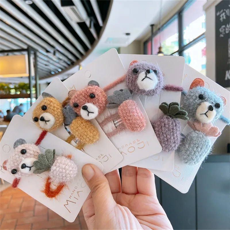 

Children's Hairpin Set Autumn And Winter New Baby Plush Cartoon Headdress