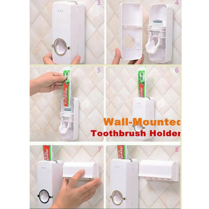 

Auto Automatic Smart Toothpaste Dispenser+5 Toothbrush Storage Organizer Holder Rack Set Wall Mount Stand Squeezer UK