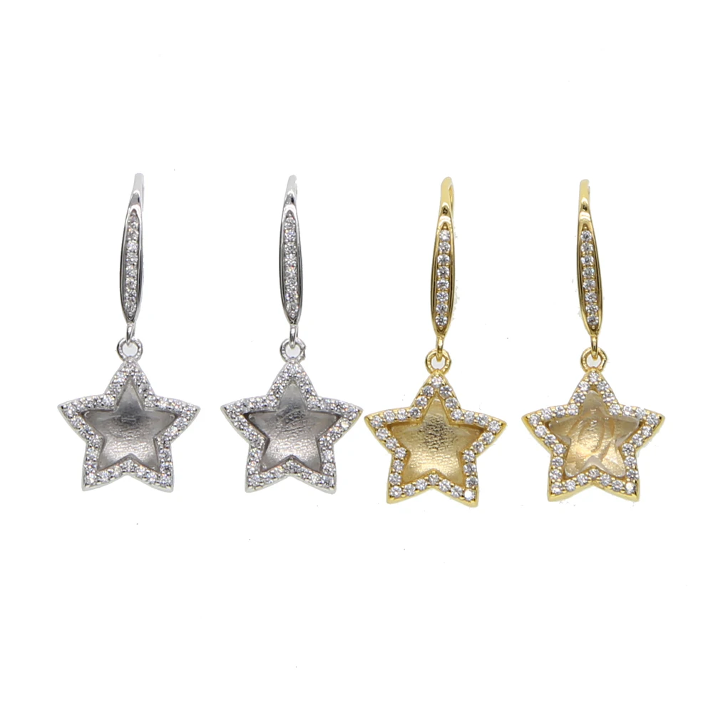 Real 925 sterling silver crystal star charm earring cz hook dangle Valentine's gift bling stunning women jewelry | Украшения и