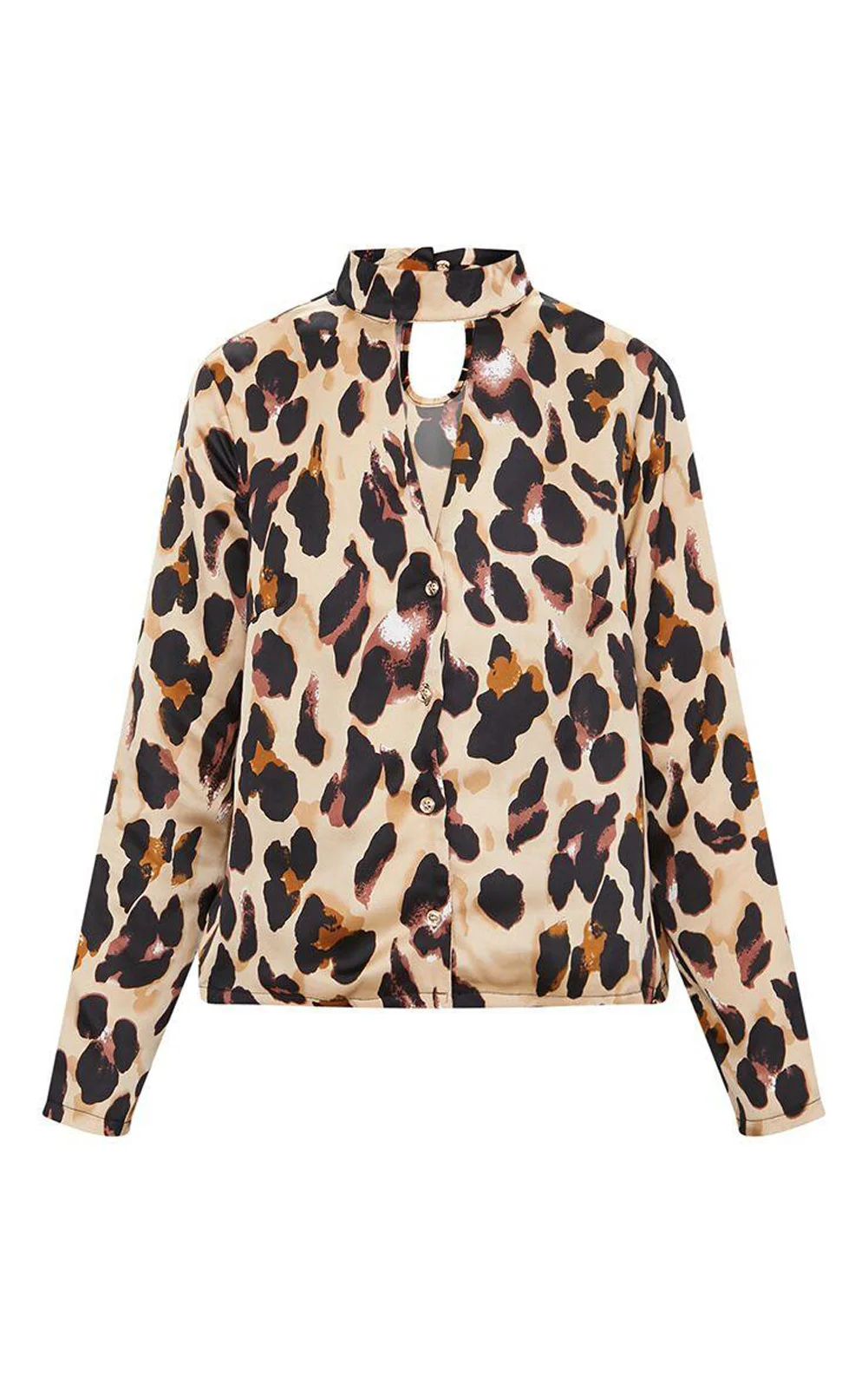 Большие размеры осенние женские с длинным рукавом Холтер шеи кнопки выдалбливают леопардовые Печатные Топы Повседневная рубашка свободные топы