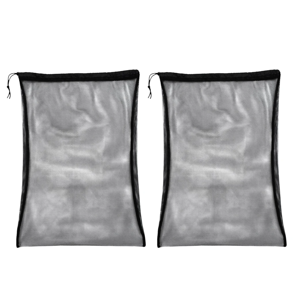 2 Pieces Heavy Duty Carrying Mesh Drawstring Gear Bag for Snorkeling Fins Flippers (Black, 25'' x 18'')