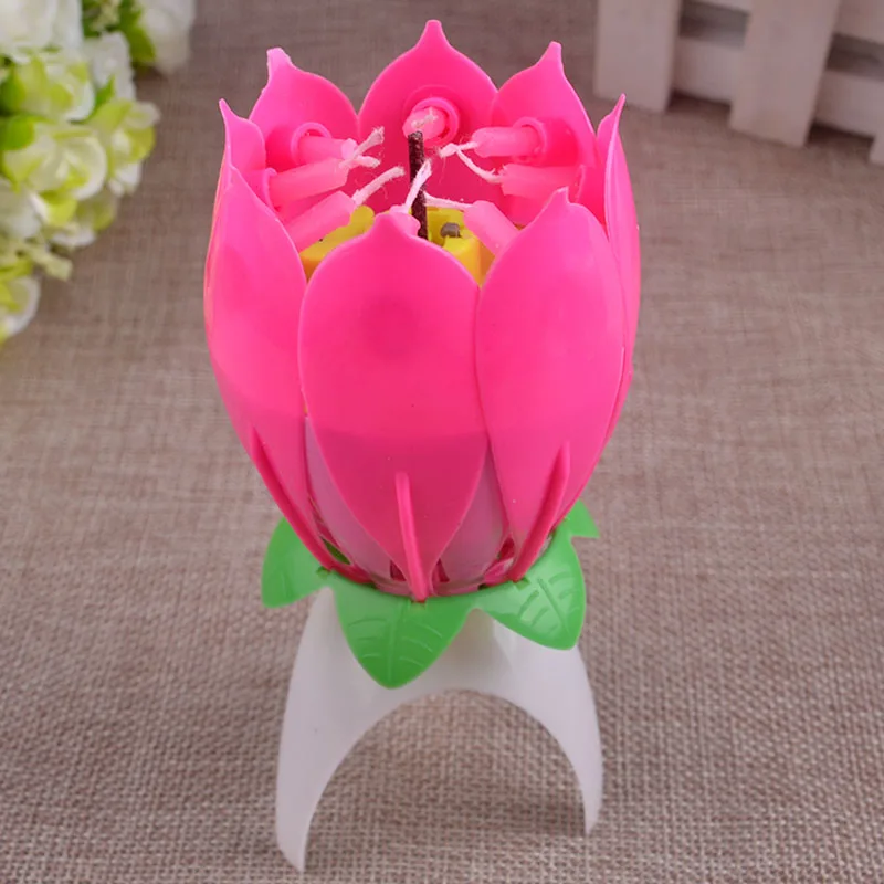 Lotus Lights Music Musical Birthday Candle Cake Singing Flower