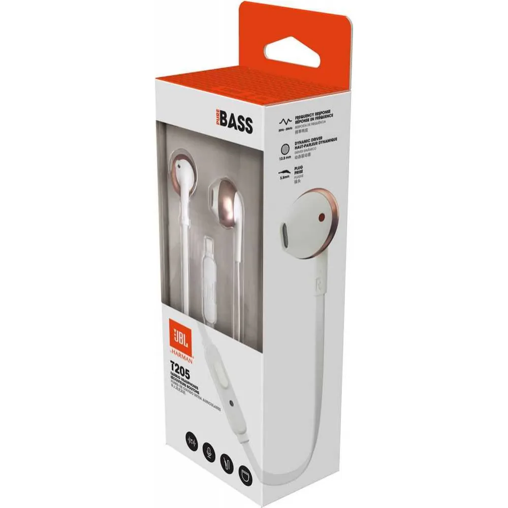 Earphones Headphones JBL JBLT205RGD Portable Audio headset Earphone Headphone Video with microphone wired T205 16 Om 98 dB