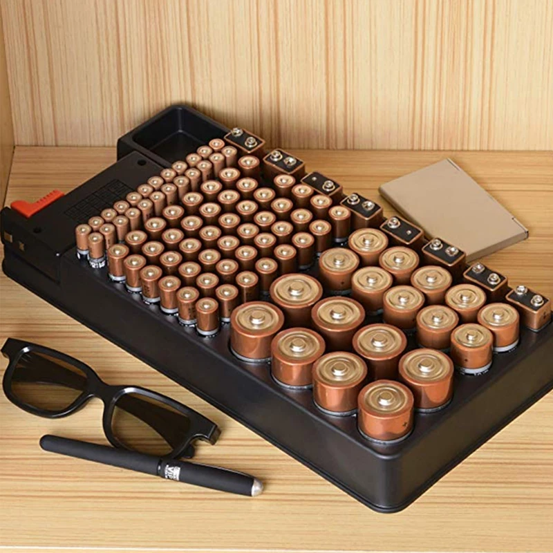 Button Cell Battery Organizer 110 Storage Tester Removable Case Black 35x18x5cm Tool Accessories Holder