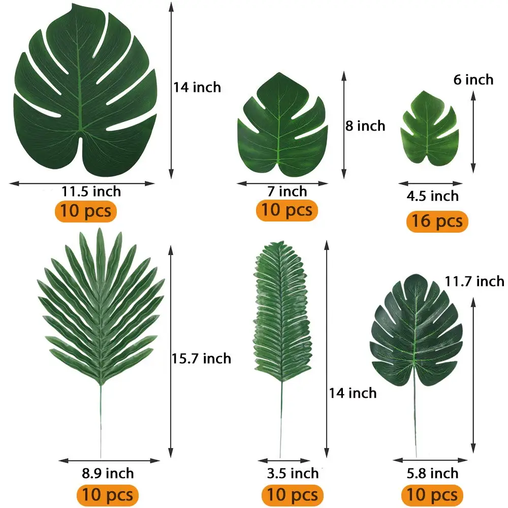 66 шт Искусственные тропические пальмы листья монстеры со стеблем для сафари Декор тропический вечерние поставки джунгли пляж Луау тема Вечерние