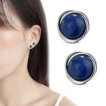 Винтажные серьги-гвоздики с голубым опалом, круглые серьги для женщин и девушек, корейские ювелирные изделия, новинка