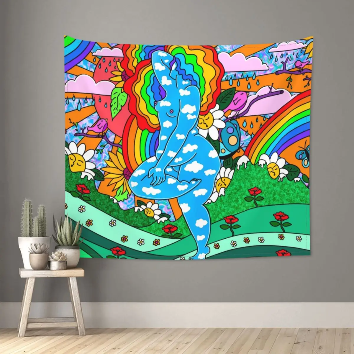 Romance Rainbow Rose Sunflower Tapestry Hippie Wall Hanging Aesthetic Girl Lady Room Decor Curtain Witchcraft | Дом и сад