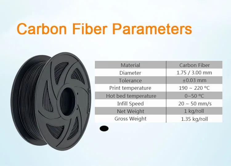 Opy Pla Carbon Fiber Filament 3D Printer Plastic 1.75Mm 1Kg Black Materials 10M 100G Sample