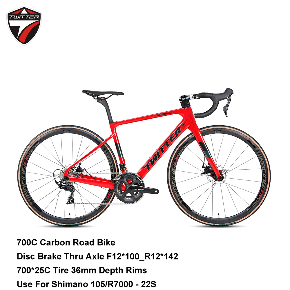 

Twitter New Coming Carbon Road Bike 700c*25C Disc Brake 105 R7000 Groupset 22 Speed Racing Bicycle