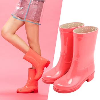 

Shoes Woman Boots Women Warm Rain Boots Women Waterproof Mid-Calf Fur Interior Wellies Ladies Fashion Warm Rainboots