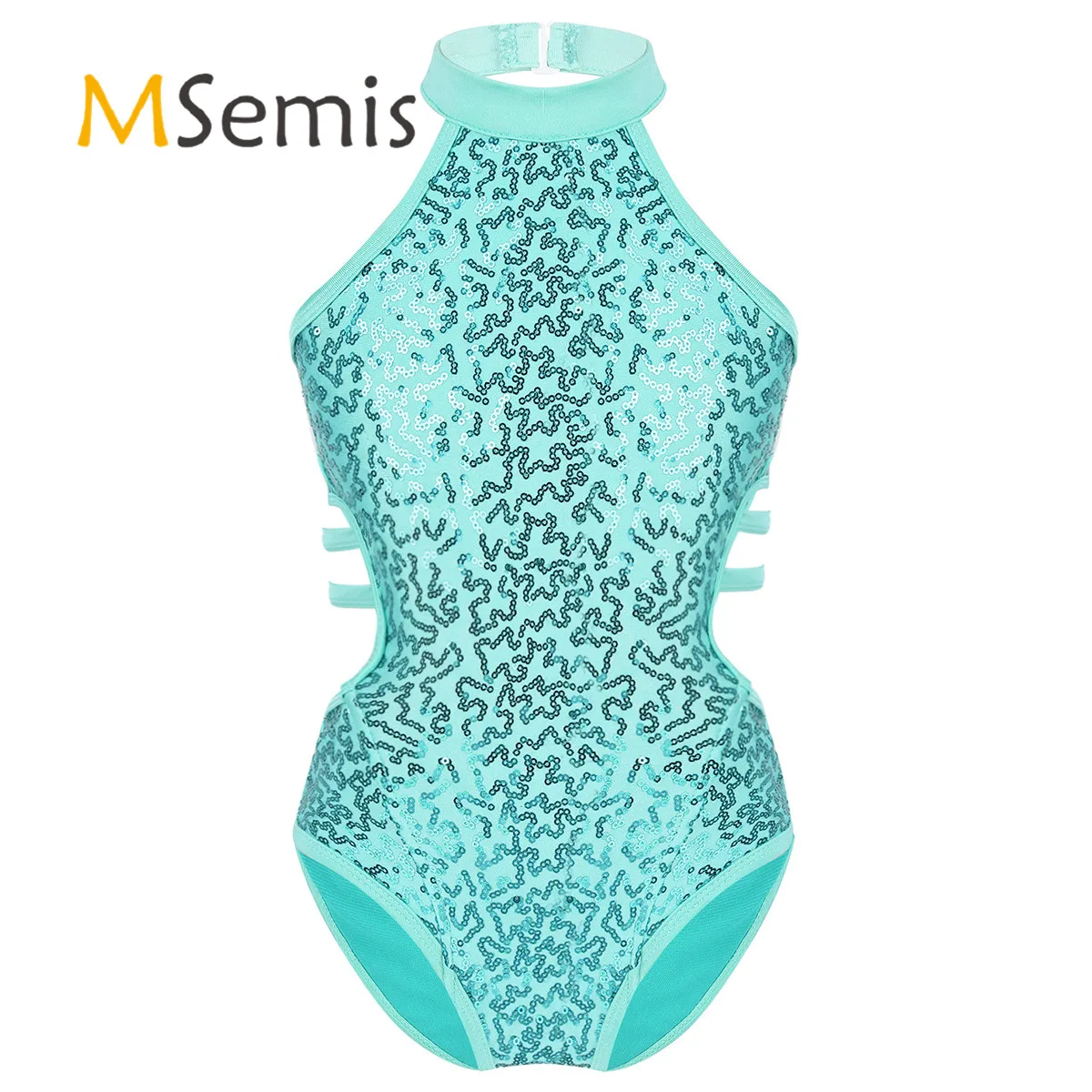 

MSemis Ballet Leotard Ballerina Dance wear Shiny Sequins Cutout Back Strappy Waist Rhythmic Gymnastics Clothes for Toddler Girls