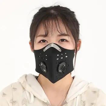 

Men/Women Activated Carbon Dust-proof Cycling Face Mask Double Valves PM2.5 Respirator Face Warmer With Magic Sticker