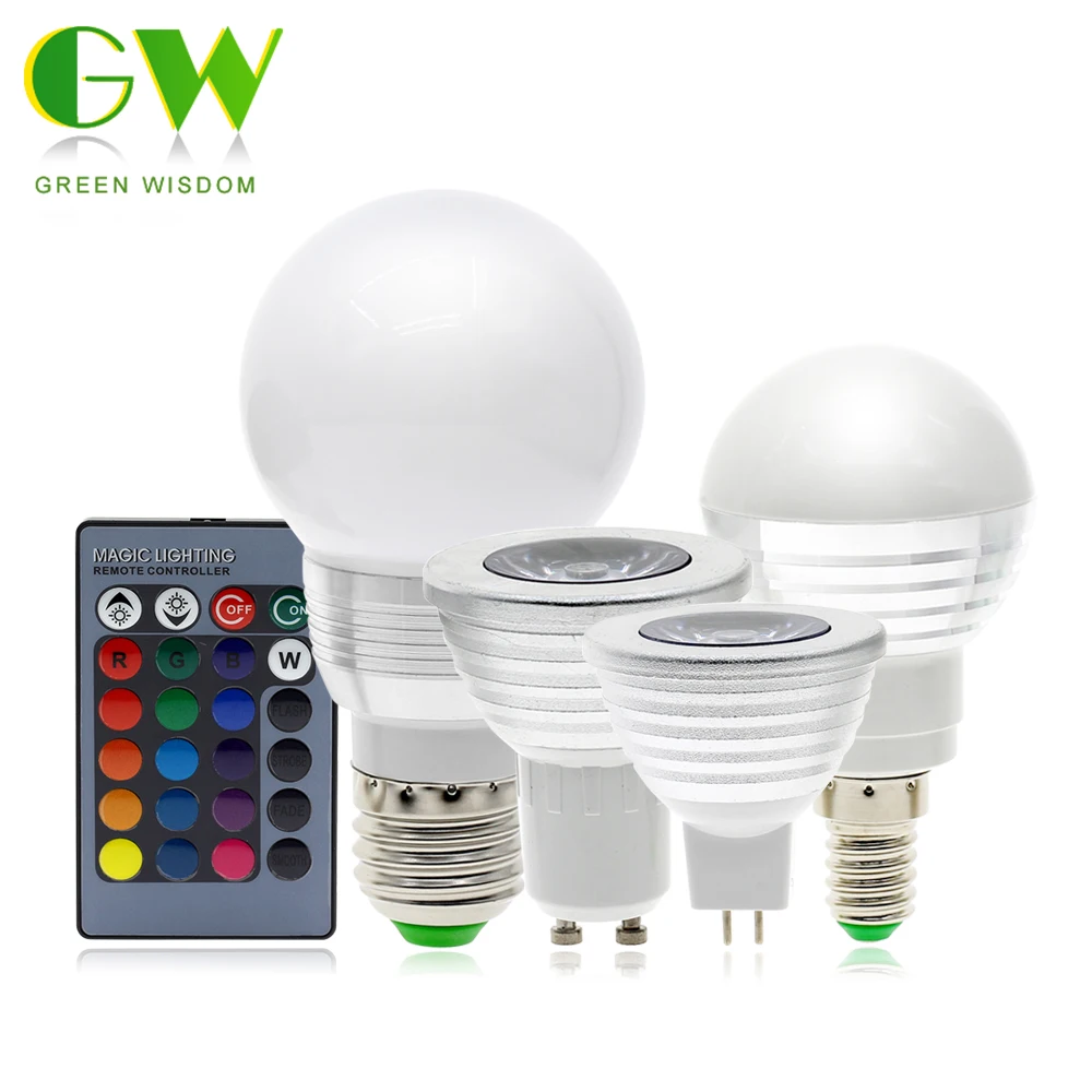 

E27 E14 GU10 LED RGB Magic Light Bulb AC85-265V Color Changing LED Stage Lamp 110V 220V RGB Spotlight + IR Remote Control