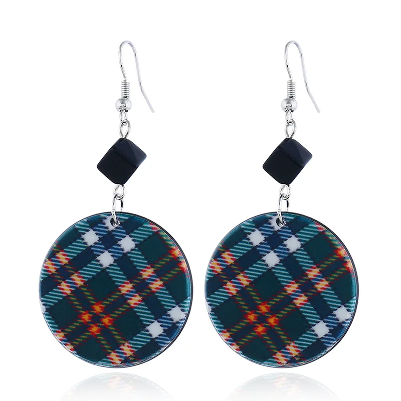 

Popular hot-selling earrings European and American wind fashion acrylic acetic acid plate geometric plaid earrings