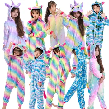 

Colorful Girls Flannel Pajamas Children Sleepwear Kigurumi Kids Girls Rainbow Unicorn Pijamas For 2-12Years Panda Pajama