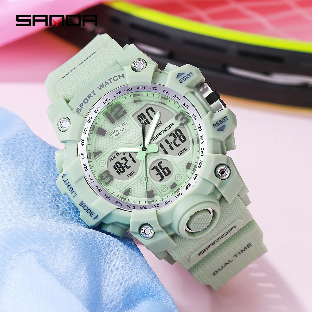 SANDA Sports Women's Watches Fashion Analog Digital Wristwatch Multifunction Waterproof Watch Casual Clock Relogio Feminino 942