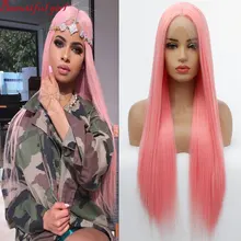 Розовый Синтетический 13*3 дюймов парик на кружеве без клея термостойкие волокна натуральные волосы для женщин парики для девочек
