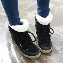 Зимняя обувь для женщин; ботинки на танкетке со шнуровкой; женская обувь на высоком каблуке, увеличивающая рост; ботильоны; теплые плюшевые зимние ботинки