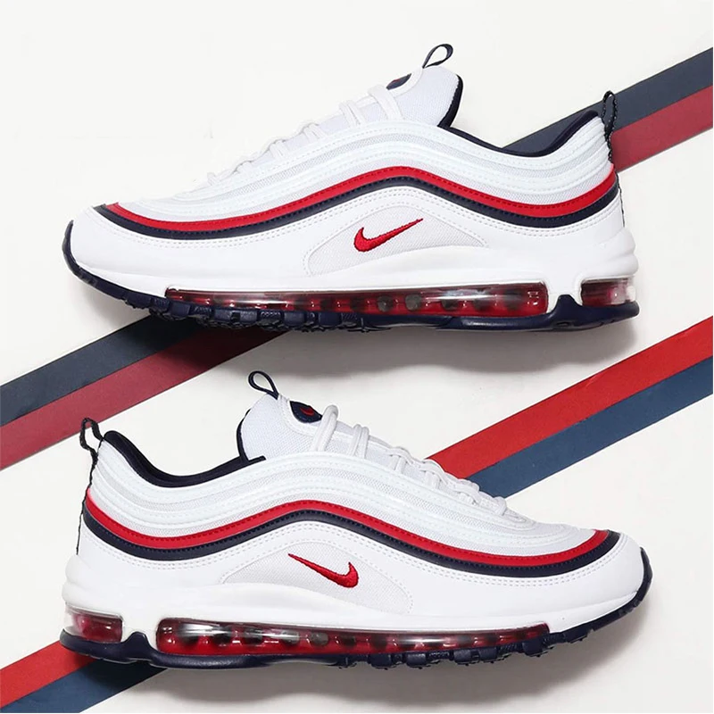 Nike Air Max 97 белые красные мужские кроссовки для бега удобная спортивная обувь с воздушной подушкой кроссовки для отдыха#921733-102