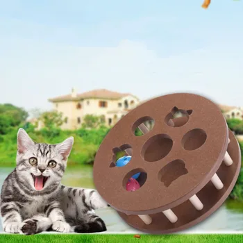 

Practical Funny Wooden Pet Cat Toy Touch Ball Rotating Playing Interactive Ball Toys Amusement Plate Cat Supplies Educational To