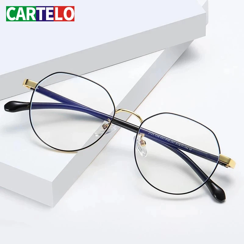 

CARTELO Frames Metal Unisex Anti Blue Light Glasses Print Round Frame Computer Glasses Women Rays Radiation Gaming Eyewear