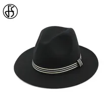 FS винтажные классические фетровые джазовые фетровые шляпы с большими полями, ковбойские Панамы для женщин и мужчин, черные красные Трилби Дерби котелок, верхняя шляпа