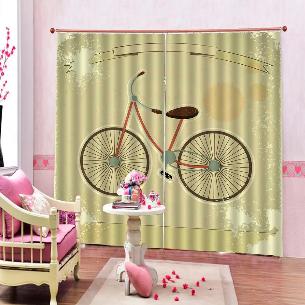 Cartoon Bicycle Curtains Healthy Active Lifestyle Travel Living Room Bedroom Large Window Drapes | Дом и сад