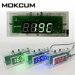 DIY Digital LED Clock Electronic Kit 4 Bits Temperature Time Display Red/Blue/Green Auto Adjust Brightness Transparent Case