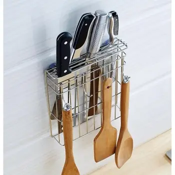 

Kitchen Knife Racks Wall-mounted Punch-free Wall-mounted Stainless Steel Wall Multi-function Kitchen Supplies Insert Knife