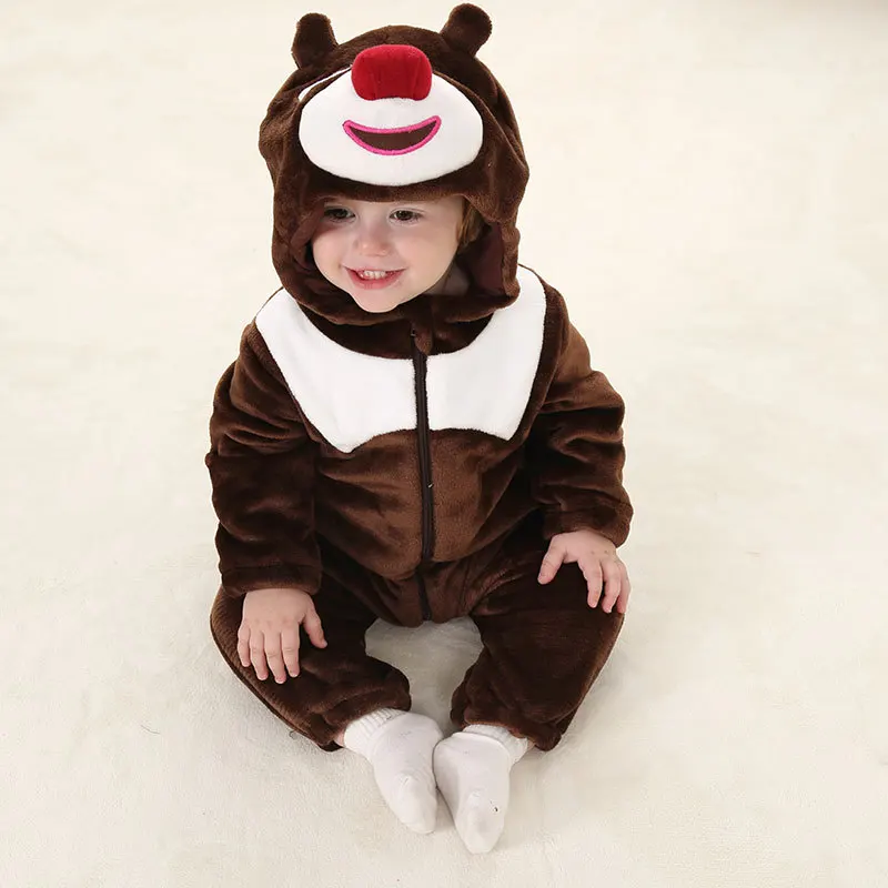 

High Quality Cartoon Newborn Baby Brown Bear 3D Kigurumi Onesies For Kid Cotton Anime Infant Hooded Pajamas Sleepwear Boy Girl