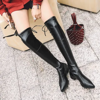 

Overknee Boots Woman Decoration Women's Overknee Boots Sharp Coarse With Boots Pu Noodles Black Boots Skinny