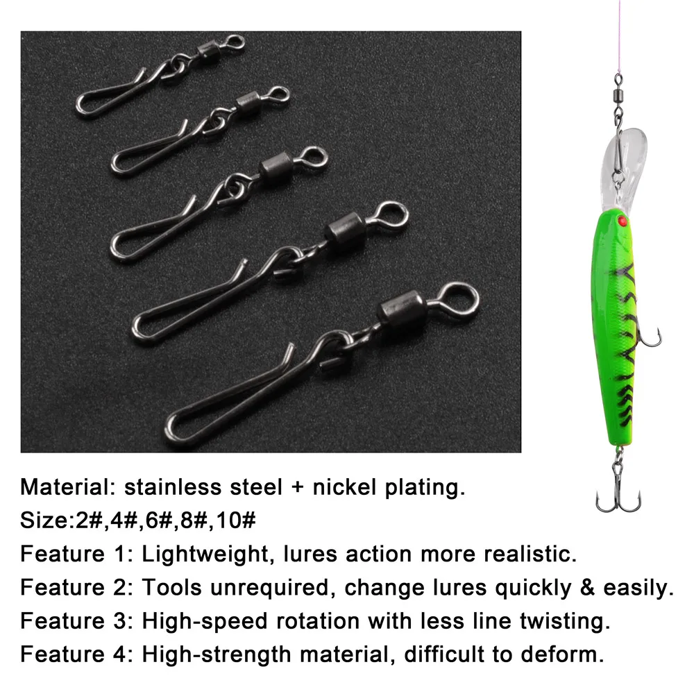 30Pcs Bass Rolling Swivel Fast Fishing Connector Lure fishing rigs