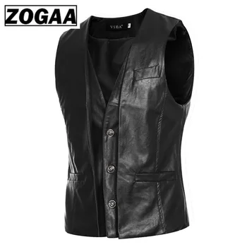 

ZOGAA 2019 New Genuine Sheep Leather Punk Hiking Vest Metal Button Black Wind Proof Motorcycle Vests Sleeveless Jacket