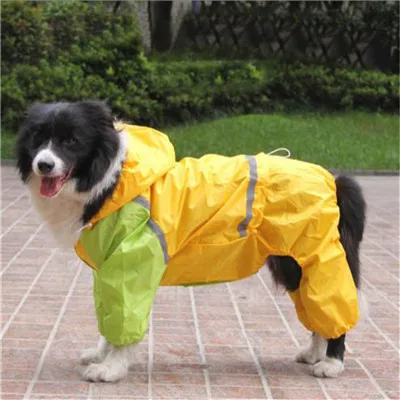 Плащ для собак Водонепроницаемый одежда для больших собак лабрадор, золотистый ретривер Дождевой Плащ-комбинезон с капюшоном, куртка для улицы - Цвет: Цвет: желтый