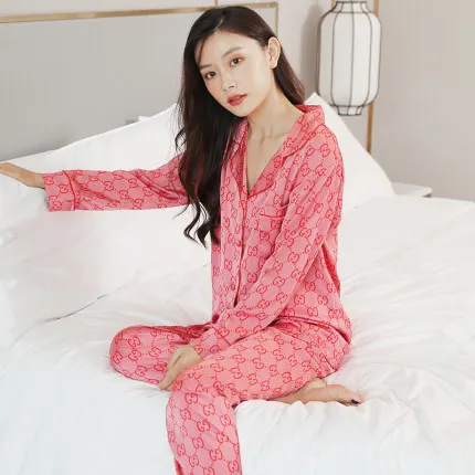 2 шт./компл. Корейская версия новой осенне-зимние пижамы Для Мужчин's ледяной шелк с длинным рукавом костюм Для женщин шелковая домашняя Услуги - Цвет: Pink Ms